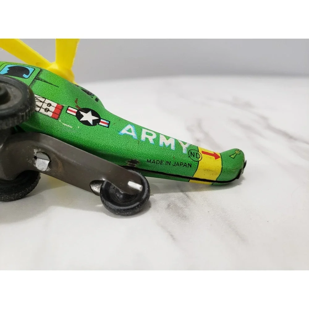 1950's Tin Litho ARMY HELICOPTER Green Small Metal Toy-Made In Japan‎